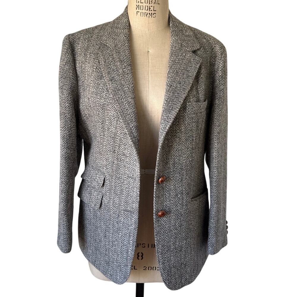 Farah Womenswear Vintage Tweed Blazer in Gray Herringbone Size Medium Library